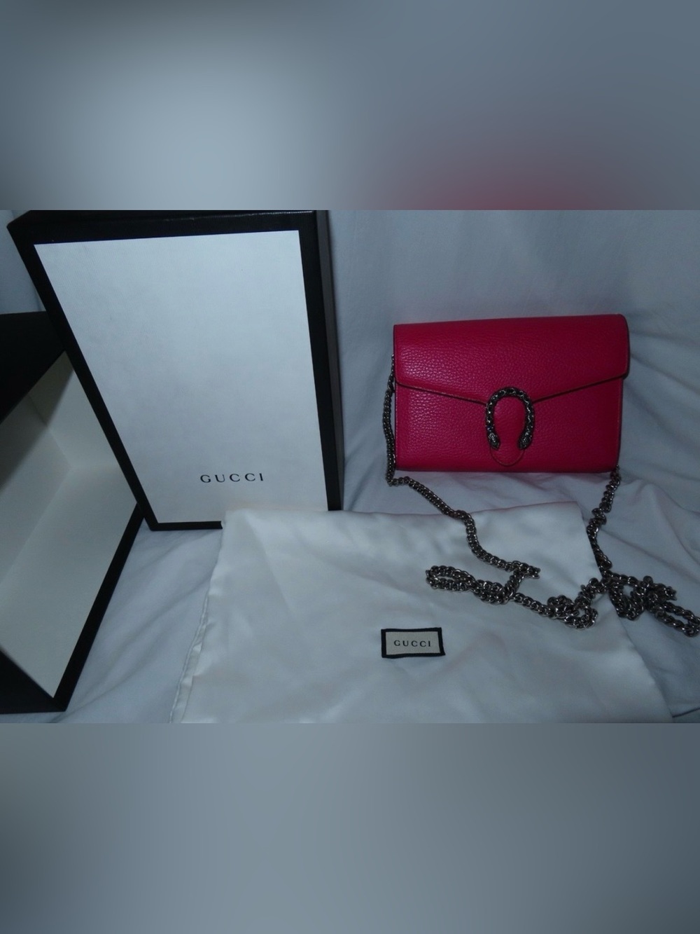 Gucci Hot Pink Pebbled Leather Chain Crossbody